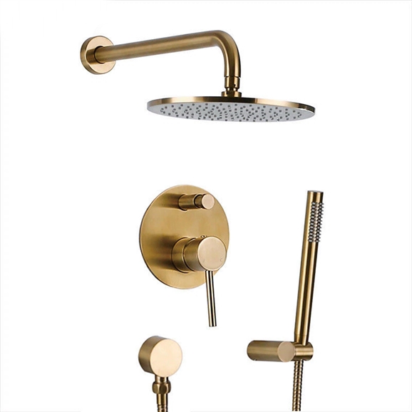 Seirra Brushed Gold Rainfall Shower Set With Tub Spout And Hand Shower